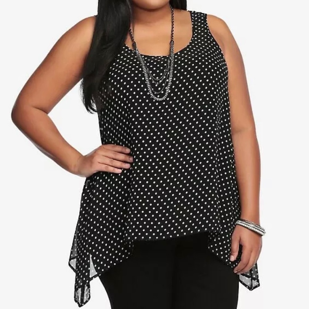 Torrid black/white polka dot chiffon sleeveles top